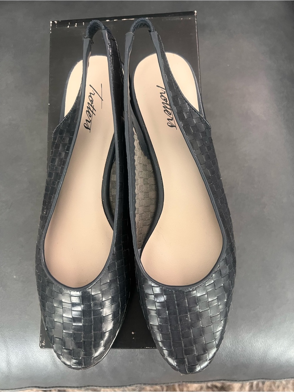 Trotters Navy Blue Woven Slingback Flats - Comfortable Everyday Style
